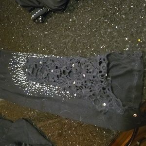 Women's large Vocal rhinestone and lace calf/ankle bling leggings.